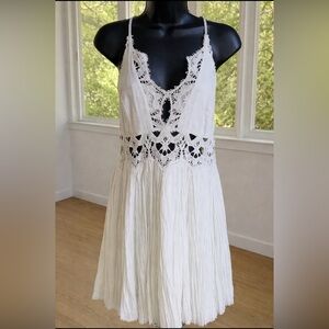 Free People One Cream Crochet Lace Dress Size S